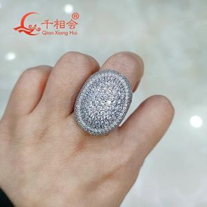 Ringar 23*29mm Big Oval Full Of D White Melee Moissanite Sterling 925 Silver Hip Hop Ring Men Women Diamonds Man Fine Jewelry