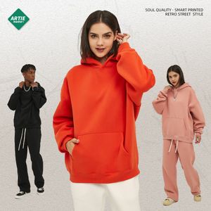 Ny lös plysch 350g hoodie för män, överdimensionerad tjock huva trendiga mäns hoodie