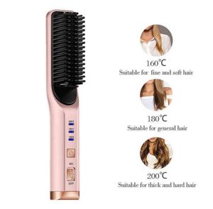 Heating Straight Hair Brush Fast Styling Portable wireless Hair Flat Irons Straightening Comb USB Recharge Big battery 4000 mA 2112318286