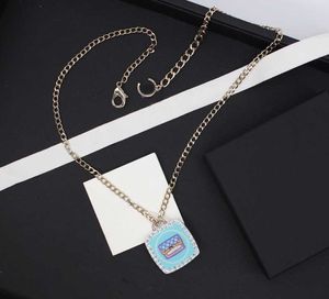 2024 Luxury quality square shape pendant necklace with black and diamond in 18k gold plated have stamp box Key chain PS3844A