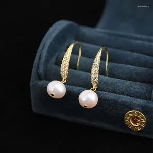 Dangle Earrings Korean Fashion White Natural Ellipse Freshwater Pearl For Women 14K Gold Plated Earring Jewelry 2024