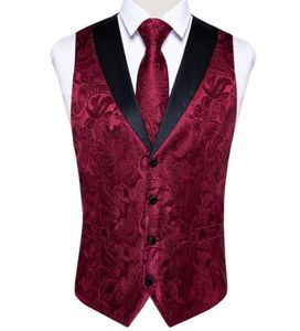 Men039s Vests Mens Suit Vest Tie Set Red Silk Bussiness Wedding Party Dress Necktie Hankerchief Cufflinks Homme Casual Sleevess9577654