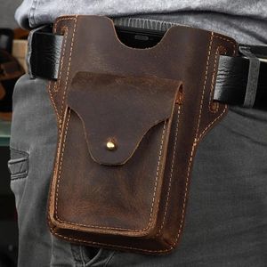 Waist Bags High Quality Crazy Horse Leather Pack Phone Bag Belt Loop Hook Pouch Genuine Brown Handmade 34