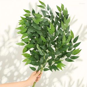 Flores decorativas 3/5pcs italiano Ruscus vegetação artificial hastes primavera arbustos falsos arbustos de seda folha verde casamento arco buquê mesa casa