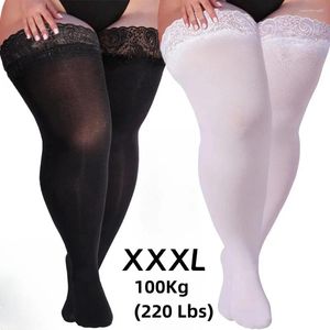 Mulheres meias plus size gordura sexy meias rendas superior cinta de silicone anti-skid coxa feminino presente erótico boate