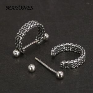 Stud Earrings 925 Sterling Silver Jewelry Simple Braid C-shaped Retro Punk Personality For Men And Women