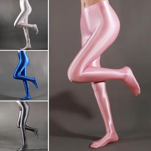 Capris Spandex Glossy Opaque Pantyhose Shiny High Waist Tights Sexy Stockings Yoga Pants Training Women Sports Leggings Fiess