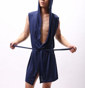 Roupões de banho de seda gelo azul para homens gay loungewear camisola conjuntos sexy quimono roupões de banho dos homens sexy pijamas sleepwear1407962