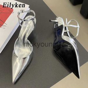 Sandálias Eilyken Ouro Prata Fivela Strap Mulheres Bombas Elegante Dedo Apontado Salto Baixo Verão Elegante Festa Prom Mules ShoesJ240122