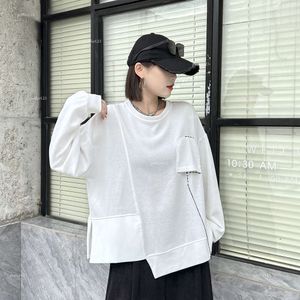 designer clothes women tops 230860 European Large Edition Design Sense Autumn New Women's Clothing ins Style Irregular Open Line Loose T-shirt Trend