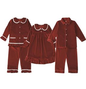 XMAS PJS красные бархатные рождественские пижамы на пуговицах, детская одежда для сна, одинаковые пижамные комплекты для девочек 2111097858720