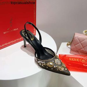 Rene caovilla Sandals Fashion Flat Bottom Women Pointed Toe Wrap Lace Mesh Crystal Decorative Dress Casual Party Factory Designer Shoes Size34-43 with box