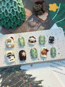 Falska naglar jul falska naglar söt och härlig design med söt tjej känns bra för att dekorera firande fester naglar q240122