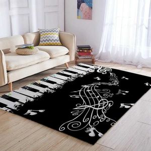 Carpets Large Music Carpet Black Piano Key Rug 3D Printed Rectangle Area Rugs for Kids Bedroom Bedside Living Room Non-Slip Floor Mat