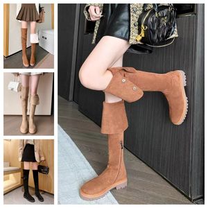 Fashion Boots Womens Knee Boots Boots Black Khaki Leather Over-Knee Boot Party Flat Boots Snow Booties Dark Browne Winte