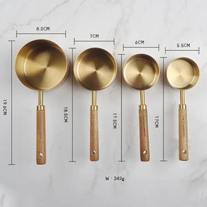 Measuring Tools Wooden Handle Spoons Set Coffee Flour Scoop Kitchen Accessories Cups Non-slip Stainless Steel