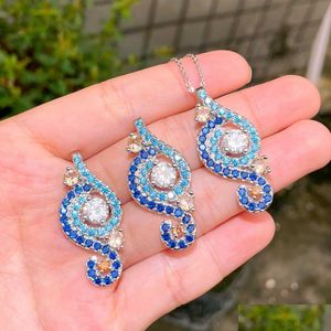 イヤリングネックレスMticolor Light Blue Cubic Zirconia Stone Drop and Trendy Engagement Jewelry Sets for Women T541 210714配信DHSZO