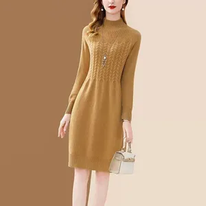 Casual Dresses Long-sleeved Dress Autumn Woman Turleneck Loose Sweater Female Long Over-the-knee Knitted Elegant Es G721