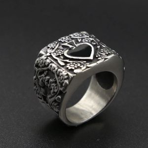 Lucky Spades Ein Solitär-Ring für Herren, 14 Karat Weißgold, Biker-Ring, Lucky Plum Blossom-Ring, Punk-Mode, männlich, Hip-Hop-Schmuck, Outlet-Store