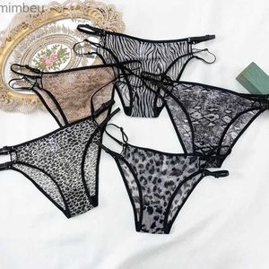 Sexy Set Sexy Set Sexy Leopard Mesh Bikini Straps Briefs Mulheres roupas íntimas transparentes Veja através da calcinha brasileira Tanga Cheeky Lingerie Girl C240410