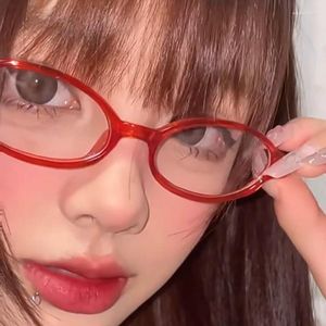 Sunglasses 2024 Retro Blue Green Oval Small Frame Glasses Women's Anti Light Girl Fashion Y2K Style Eyeglasses