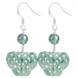 Dangle Earrings High End S925 Sterling Silver Natural A Goods Jade Blue Water Butterfly EarringsIce Ancient Style Women's