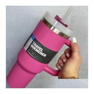 Muggar 40oz Pink Tumblers Cup med handtag insatt rostfritt stål tumlar lock st bil reser kaffekoppar koppar redo att skicka vatten droppe dhgrn