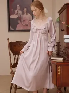 Women's Sleepwear Ruffles Victorian Spring Pajama Nightdress Ladies Fairy Women Silk Autumn French Nightgowns Long Lace Princess