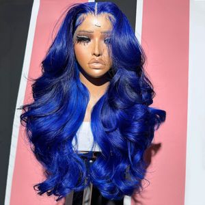 Peruanische blaue 360-Lace-Frontal-Perücke, gewellt, Echthaar-Perücken, Rot/Blond/Braun, Farbe, transparent, vorgezupft, synthetische Lace-Front-Perücken für Frauen