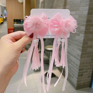 Autumn and Winter Bow Pressed Mink Ball Tassel Ribbon Hair Clip Children's Ancient Accessories Chinese Style