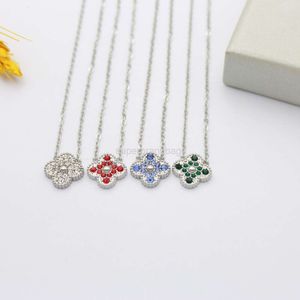 Fashion jewelry clover New steel colored clover full diamond silver necklace with collarbone niche design high-end jewelry