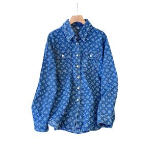 Women's new design spring turn down collar print floral single breasted loose denim jeans blouse shirts SMLXL