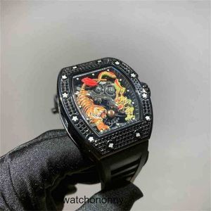 Tiger mens mecânica relógio de luxo riccha dragão volante mecânico broca completa relógio natural fita borboleta fivela 42mm alta qualidade