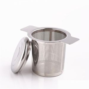 Coffee Tea Tools Strainer Lid Teas Infusers Basket Reusable Fine Mesh Filters Stainless Steel With Double Handles Leaf Teapot Drop Dhm1I