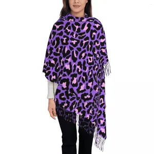 Scarves Womens Tassel Scarf Neon Purple Pink Leopard Print Long Winter Warm Shawl And Wrap Exotic Animals Daily Wear Cashmere