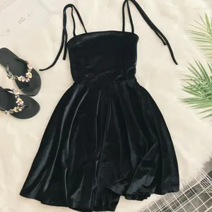 Casual Dresses Autumn Women Kawaii Solid Dress Velvet Spaghetti Strap Christmas Halloween Party Empire A-Line Vestidos Cute Clothing