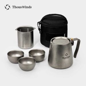 Camp Kitchen Thous Winds Tea Ceremony Camping Tableware Set Lightweight Titanium Coffee Pot Te Kettle för utomhusvandring av ryggsäckning Picknick YQ240123