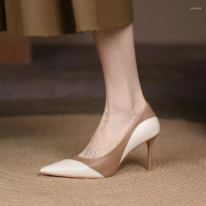 high quality Dress Shoes White Brown Leather Women Pointy Toe High Heel For Party Event Sexy Slip On Stiletto Pumps