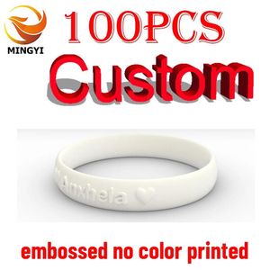 Bracelets 100 pièces Technique de gaufrage sans couleur imprimé LOGO personnalisable ID SOS Bracelet Bracelet en Silicone personnalisé