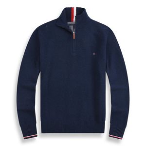 Maglione spesso da uomo bello Polo in cashmere all'uncinetto mezza cerniera a maniche lunghe lavorato a maglia a cavallo maglione bianco ricamato da uomo a collo alto