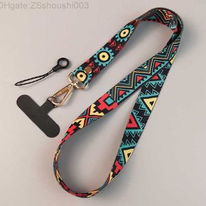 2023 Rabatt Schlüsselanhänger Telefon Universal Clip Antilost Retro Muster Riemen Umhängetasche Langer hängender Hals Mobile Lanyard Auto Schlüsselanhänger Geschenk Hebeseil EAQL