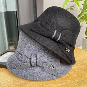 Berretti Moda Donna Cappello Fedora Jazz da donna con papillon Elegante berretto invernale in misto lana nero Feltro casual da esterno