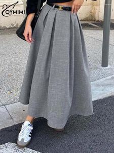 スカートoymimiエレガントな灰色の女性のためのカジュアルハイウエストプリーツファッションソリッドアンクルレングスストリートウェア