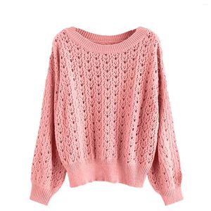 Damenpullover, Damen-T-Shirts, Damenmode, Rundhalsausschnitt, Spitze, hohl, langärmelig, lässig, locker, Top, Pullover, Chiffonbluse