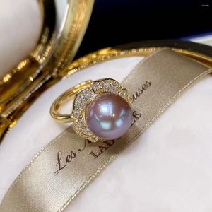 Cluster Rings HUGE Purple Ring 11mm Round Natural Pearl 18K Gold Package Wholesale GIFT BOX