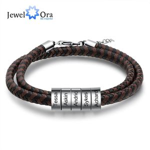 Armbänder Personalisierte Gravur Schwarz Braun Geflochtenes Lederarmband Edelstahl Benutzerdefinierte Namensperlenarmbänder für Männer Vatertagsgeschenk