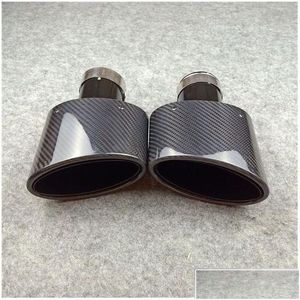 Muffler Glossy Black Carbon Fiber Exhaust Tip For All Cars Outlet 90Mm 155Mm Oval Shape Tail Pipes Left Right Drop Delivery Mobiles Au Dhesc