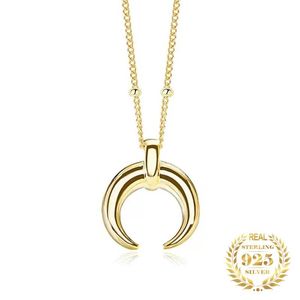 Colares banhados a ouro jóias moda lua pingente colar 925 prata esterlina tusk de cabeça para baixo crescente lua colar para mulher