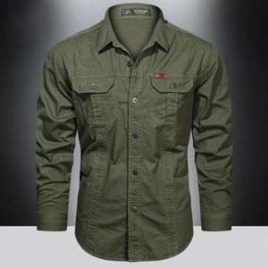 Рубашка-карго Мужская повседневная хлопковая рубашка с длинным рукавом Высокое качество Camisa Militar Верхняя рубашка Брендовая одежда Черные блузки 5XL 240123