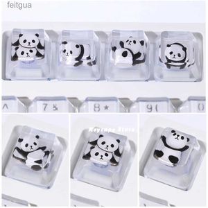 Keyboards Keyboards Personalized panda pattern Transparent keycaps for Cherry Mx switch crosshair mechanical keyboard handmade ESC artisan keycaps YQ240123